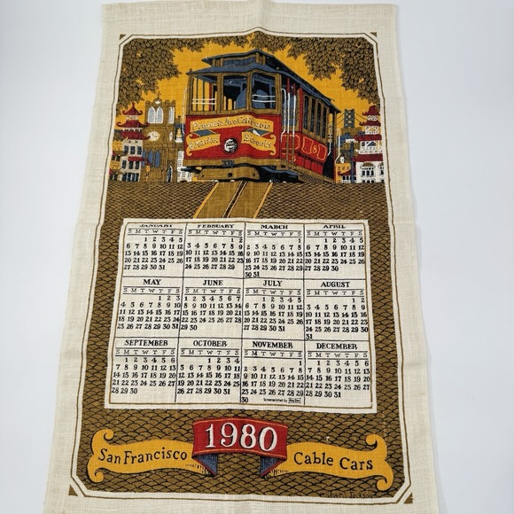 Sewell Jackson Other - VTG 1980 San Francisco Cable Cars‎ Calendar Tea Towel Sewell Jackson 27x16
